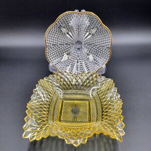 Serving Dishes Round Footed Square Clear Gold Yellow Glass Kitchen Candy Server